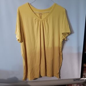 Woman Within Soft Yellow V-Neck Ruched Blouse Size 2X
